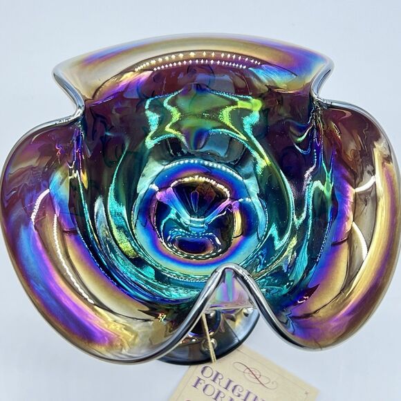 Fenton Spanish Lace Compote Amethyst Iridescent Carnival Glass 6.5" Tall-NOS/NWT - Picture 4 of 13